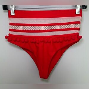 Tularosa Revolve Nina Red White Mesh Pom Pom Bikini Bottoms XS Boho Festival
